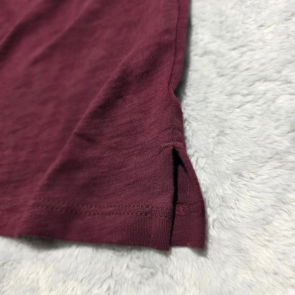 Madewell Women XXS Burgundy Puff‎ Sleeve Smocked Cuff Soft Slub Cotton Top